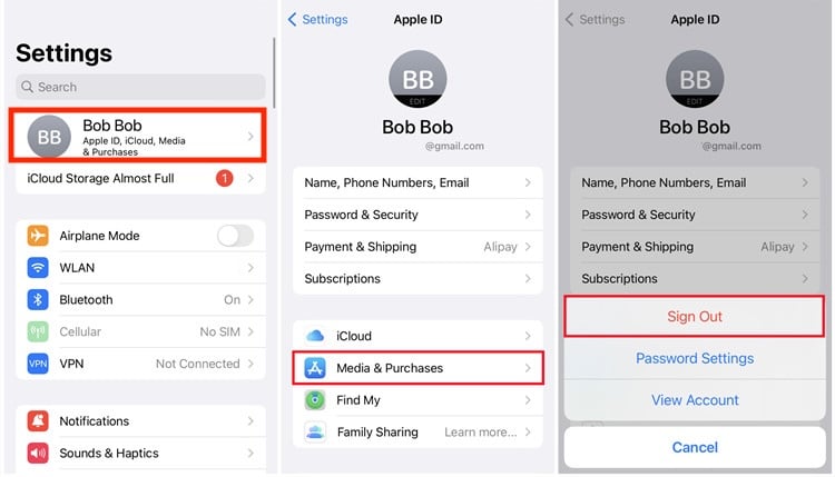 Sign out of Apple Account